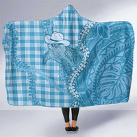 Blue Hawaii Palaka Cowboy Turtle Hooded Blanket Hawaiian Paniolo Puakenikeni Maile Lei - Polynesian Pride