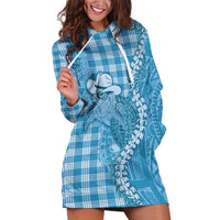 Blue Hawaii Palaka Cowboy Turtle Hoodie Dress Hawaiian Paniolo Puakenikeni Maile Lei - Polynesian Pride