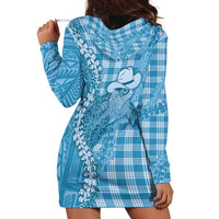 Blue Hawaii Palaka Cowboy Turtle Hoodie Dress Hawaiian Paniolo Puakenikeni Maile Lei - Polynesian Pride