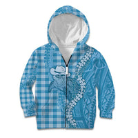 Blue Hawaii Palaka Cowboy Turtle Kid Hoodie Hawaiian Paniolo Puakenikeni Maile Lei - Polynesian Pride