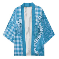 Blue Hawaii Palaka Cowboy Turtle Kimono Hawaiian Paniolo Puakenikeni Maile Lei - Polynesian Pride