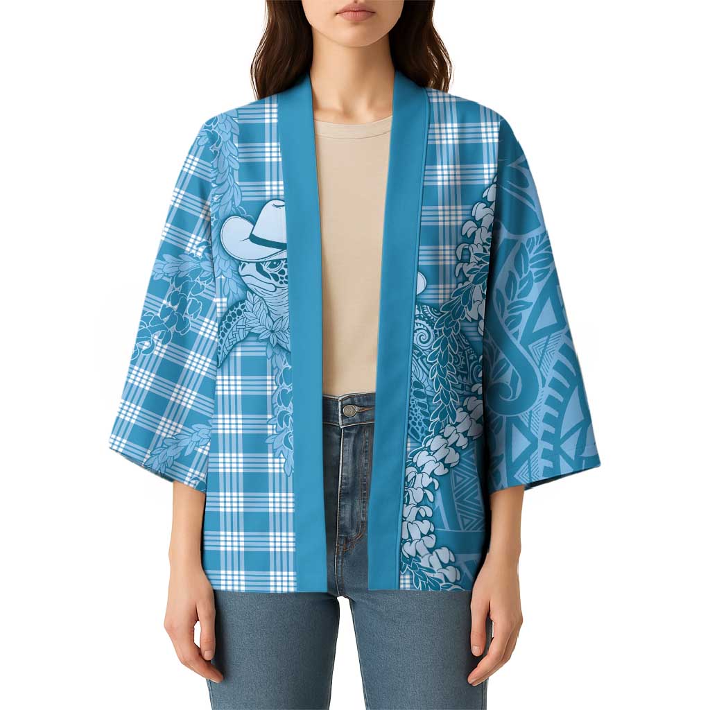Blue Hawaii Palaka Cowboy Turtle Kimono Hawaiian Paniolo Puakenikeni Maile Lei - Polynesian Pride