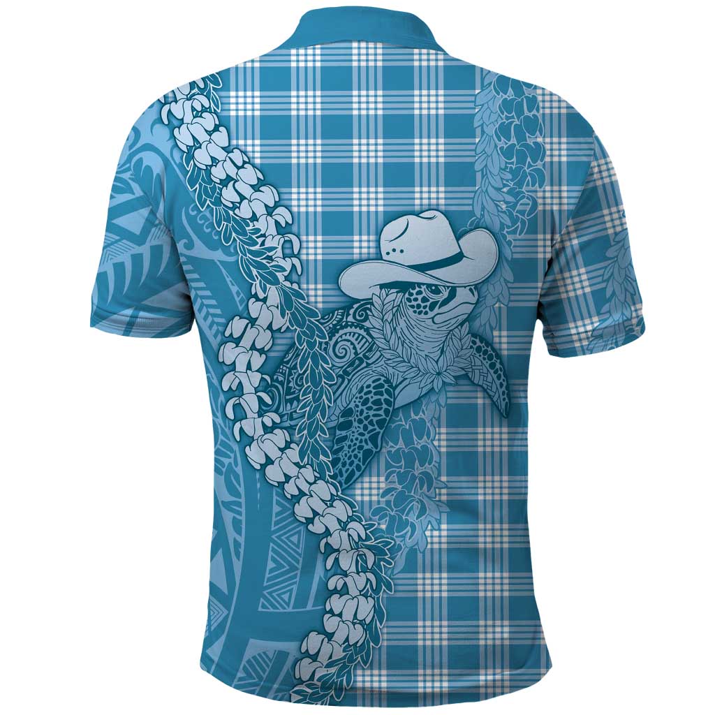 Blue Hawaii Palaka Cowboy Turtle Polo Shirt Hawaiian Paniolo Puakenikeni Maile Lei - Polynesian Pride