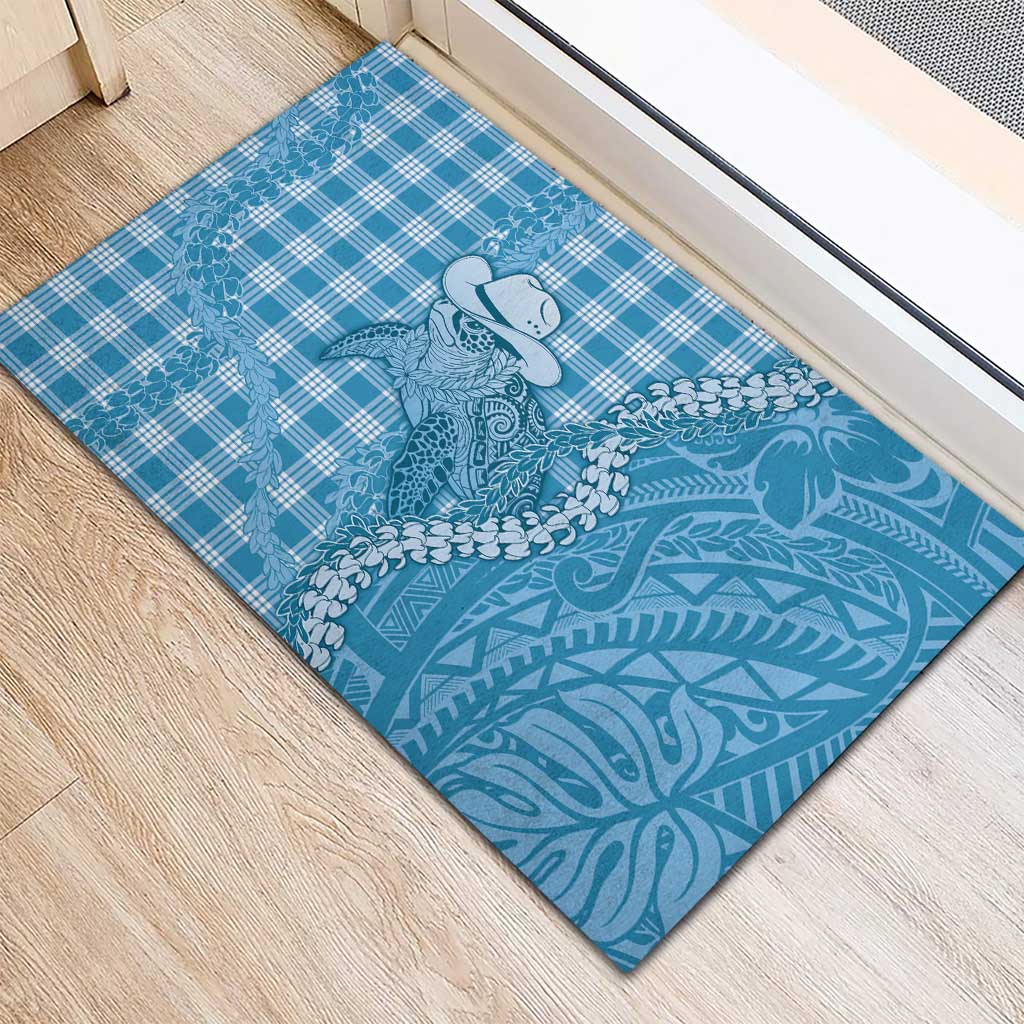Blue Hawaii Palaka Cowboy Turtle Rubber Doormat Hawaiian Paniolo Puakenikeni Maile Lei - Polynesian Pride