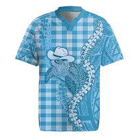 Blue Hawaii Palaka Cowboy Turtle Rugby Jersey Hawaiian Paniolo Puakenikeni Maile Lei - Polynesian Pride
