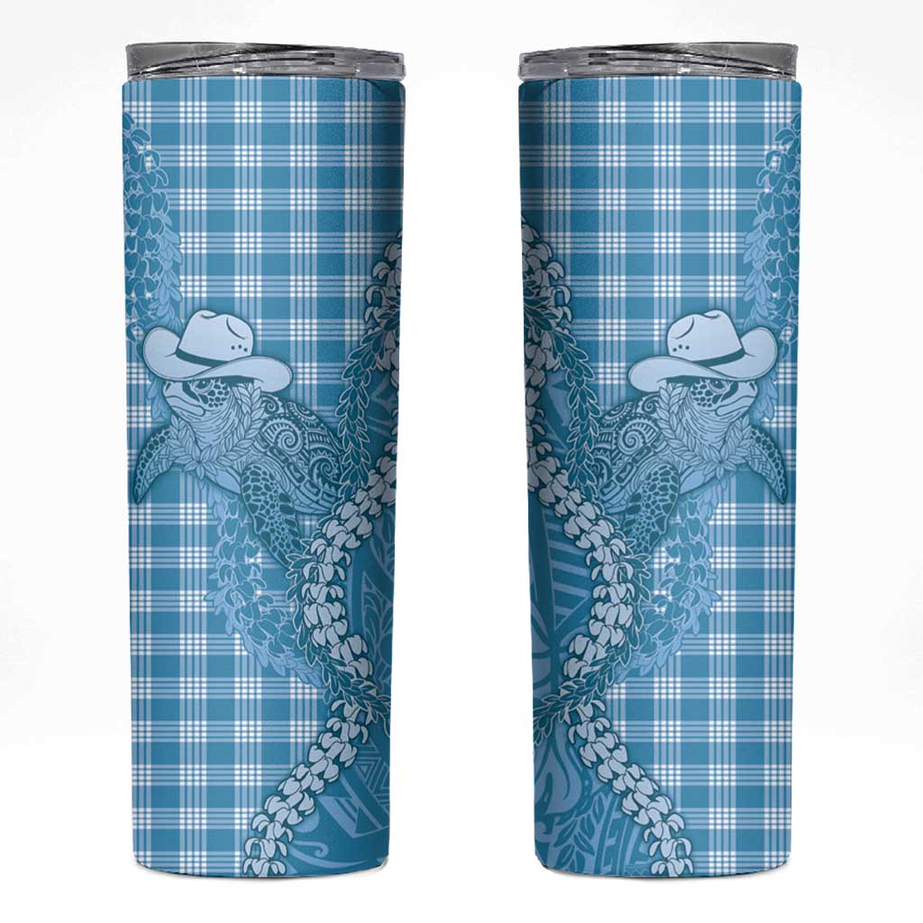 Blue Hawaii Palaka Cowboy Turtle Skinny Tumbler Hawaiian Paniolo Puakenikeni Maile Lei - Polynesian Pride