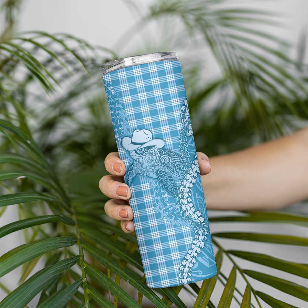 Blue Hawaii Palaka Cowboy Turtle Skinny Tumbler Hawaiian Paniolo Puakenikeni Maile Lei - Polynesian Pride