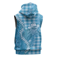 Blue Hawaii Palaka Cowboy Turtle Sleeveless Hoodie Hawaiian Paniolo Puakenikeni Maile Lei - Polynesian Pride