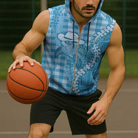 Blue Hawaii Palaka Cowboy Turtle Sleeveless Zip Hoodie Hawaiian Paniolo Puakenikeni Maile Lei - Polynesian Pride