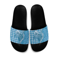 Blue Hawaii Palaka Cowboy Turtle Slide Sandals Hawaiian Paniolo Puakenikeni Maile Lei - Polynesian Pride