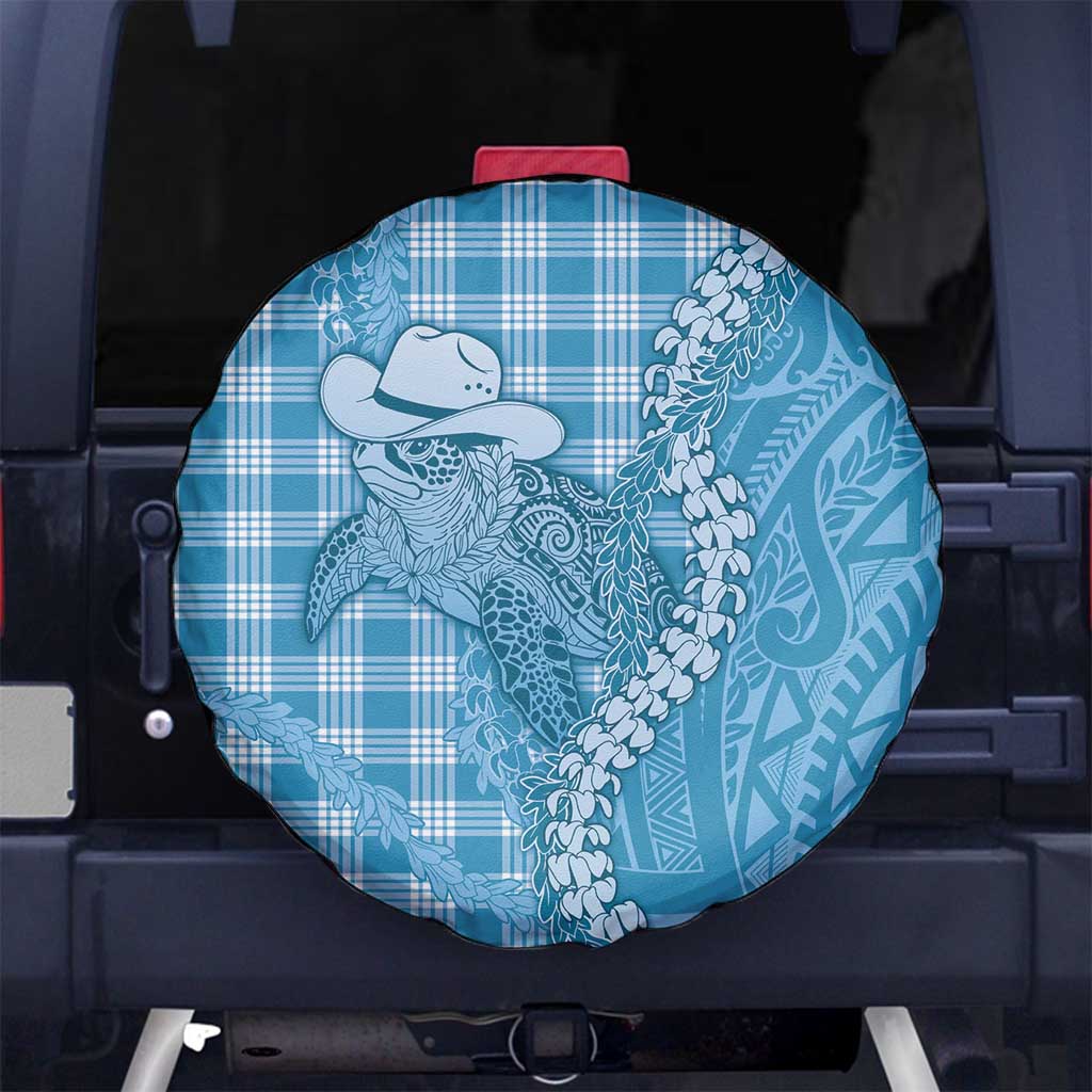 Blue Hawaii Palaka Cowboy Turtle Spare Tire Cover Hawaiian Paniolo Puakenikeni Maile Lei - Polynesian Pride