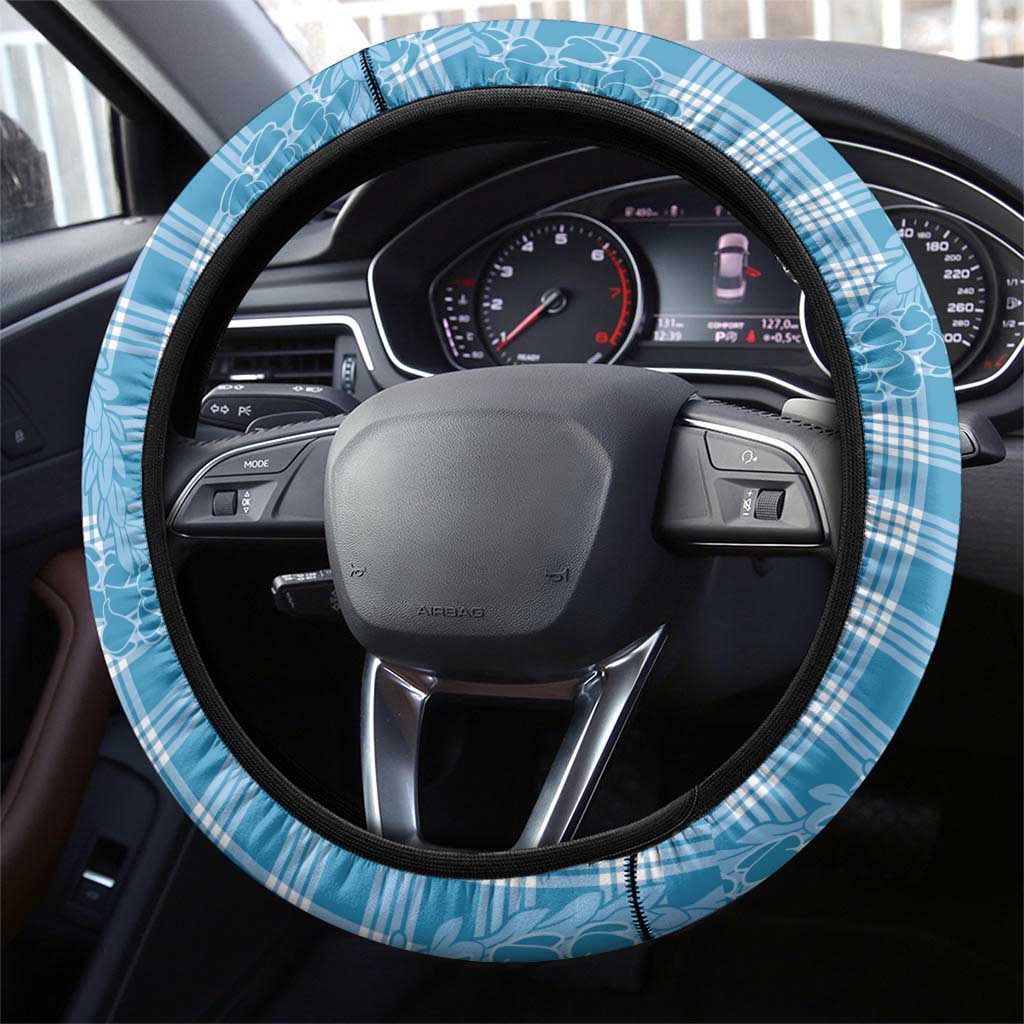 Blue Hawaii Palaka Cowboy Turtle Steering Wheel Cover Hawaiian Paniolo Puakenikeni Maile Lei - Polynesian Pride