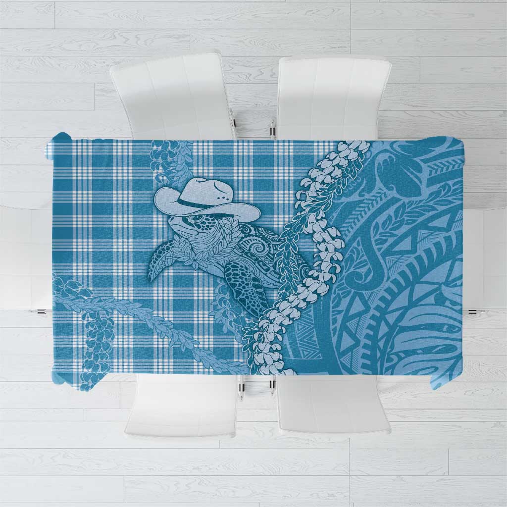 Blue Hawaii Palaka Cowboy Turtle Tablecloth Hawaiian Paniolo Puakenikeni Maile Lei DT05 Blue - Polynesian Pride