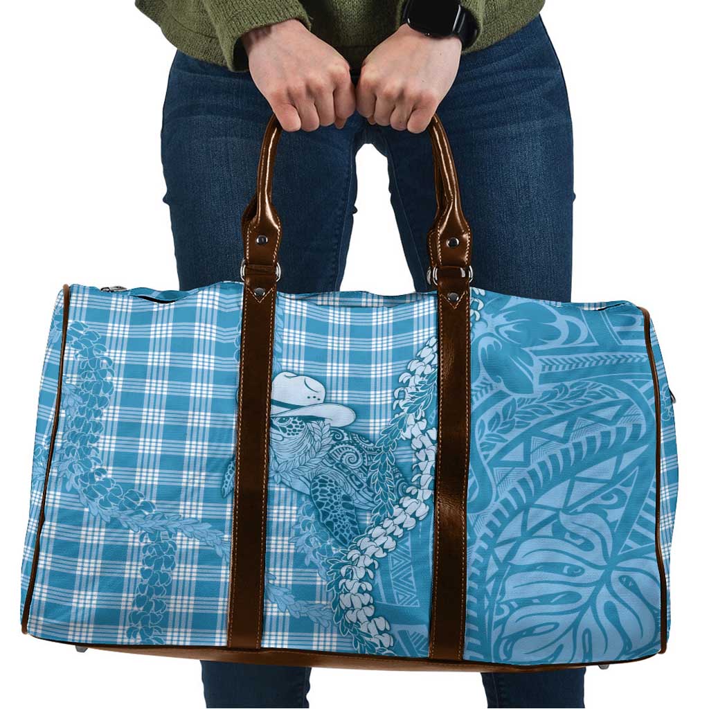 Blue Hawaii Palaka Cowboy Turtle Travel Bag Hawaiian Paniolo Puakenikeni Maile Lei - Polynesian Pride