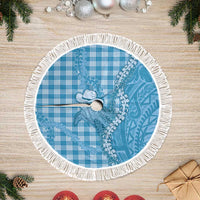 Blue Hawaii Palaka Cowboy Turtle Tree Skirt Hawaiian Paniolo Puakenikeni Maile Lei DT05 Fringed Blue - Polynesian Pride