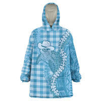 Blue Hawaii Palaka Cowboy Turtle Wearable Blanket Hoodie Hawaiian Paniolo Puakenikeni Maile Lei - Polynesian Pride