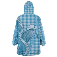 Blue Hawaii Palaka Cowboy Turtle Wearable Blanket Hoodie Hawaiian Paniolo Puakenikeni Maile Lei - Polynesian Pride