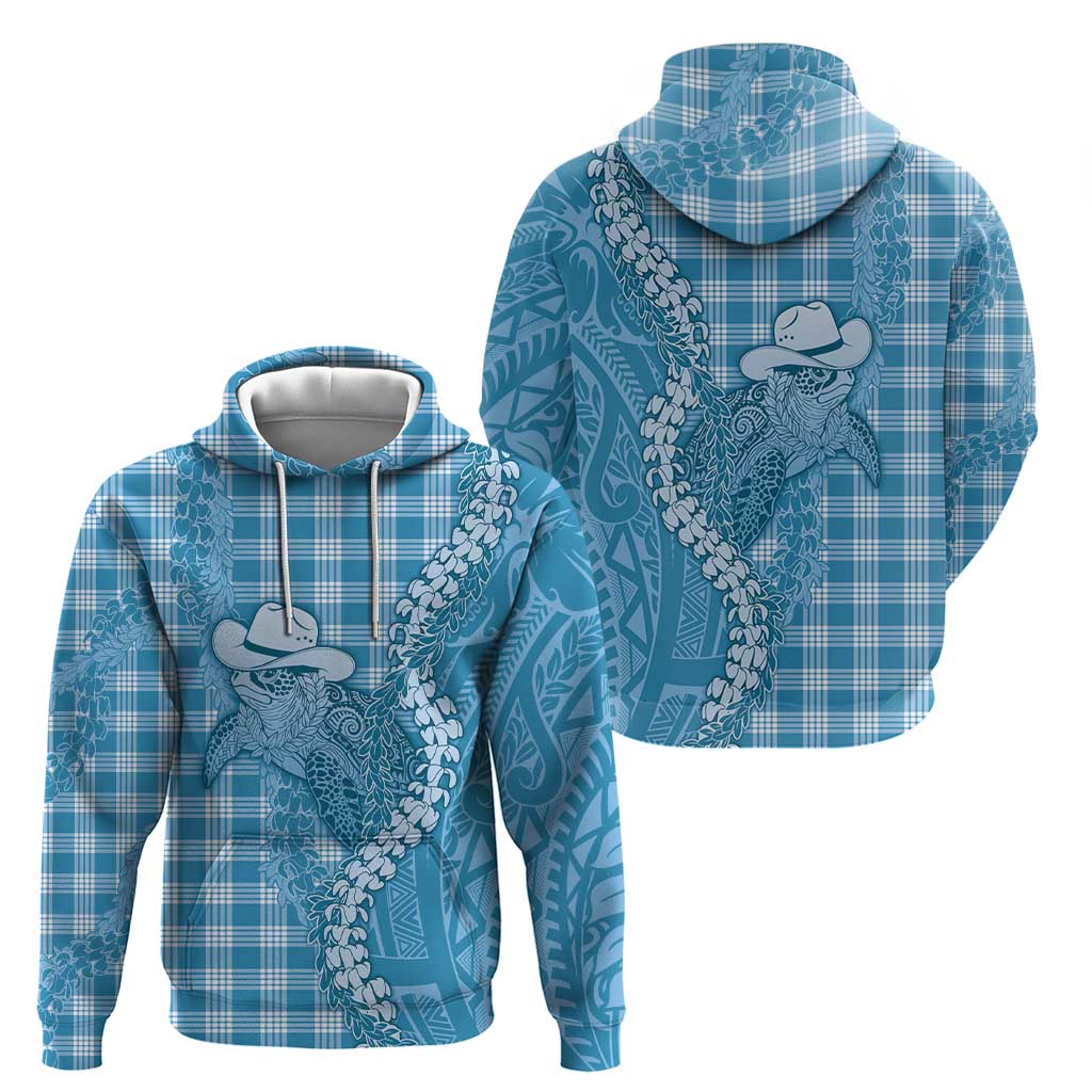 Blue Hawaii Palaka Cowboy Turtle Zip Hoodie Hawaiian Paniolo Puakenikeni Maile Lei - Polynesian Pride