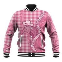 Pink Hawaii Palaka Cowboy Turtle Baseball Jacket Hawaiian Paniolo Puakenikeni Maile Lei - Polynesian Pride