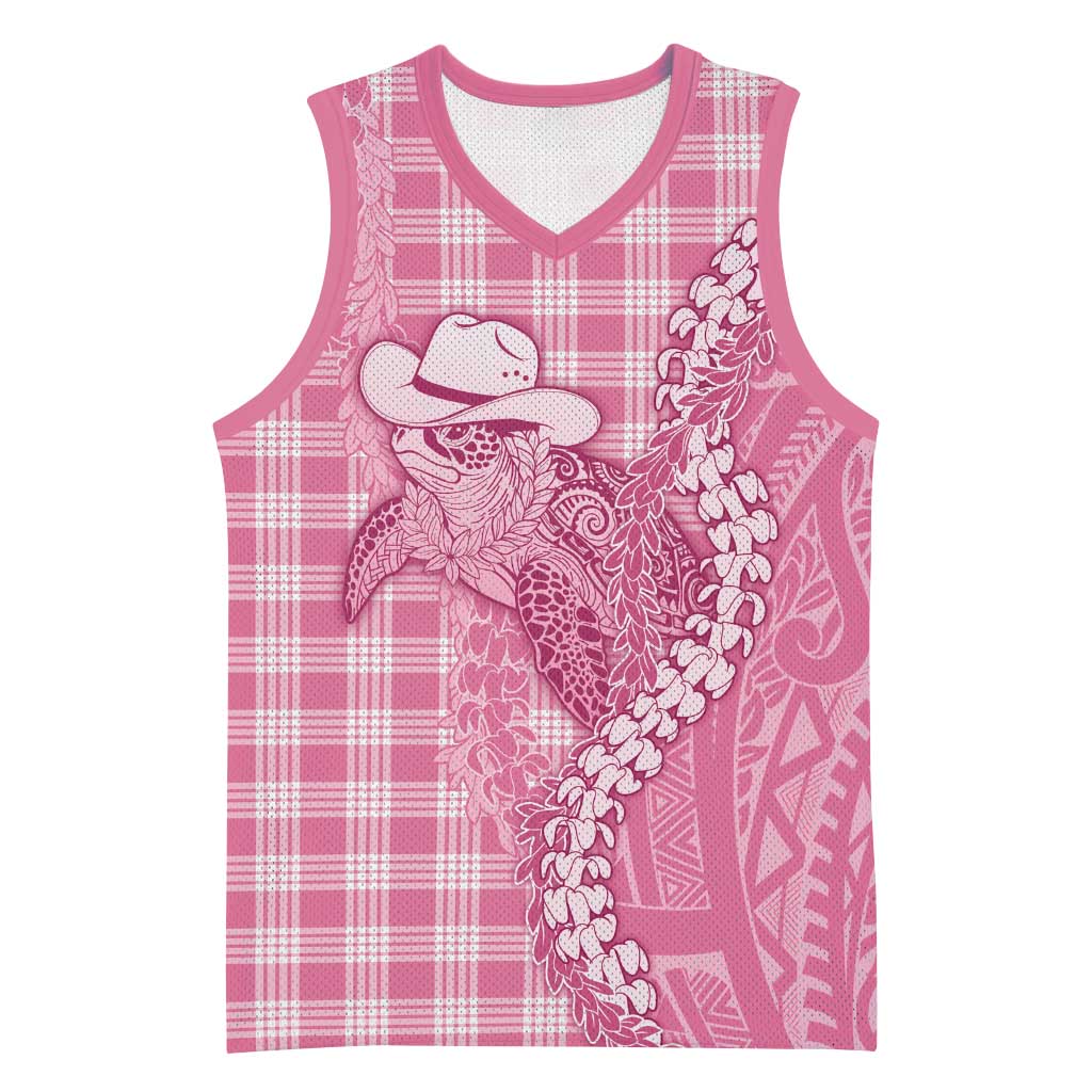 Pink Hawaii Palaka Cowboy Turtle Basketball Jersey Hawaiian Paniolo Puakenikeni Maile Lei - Polynesian Pride