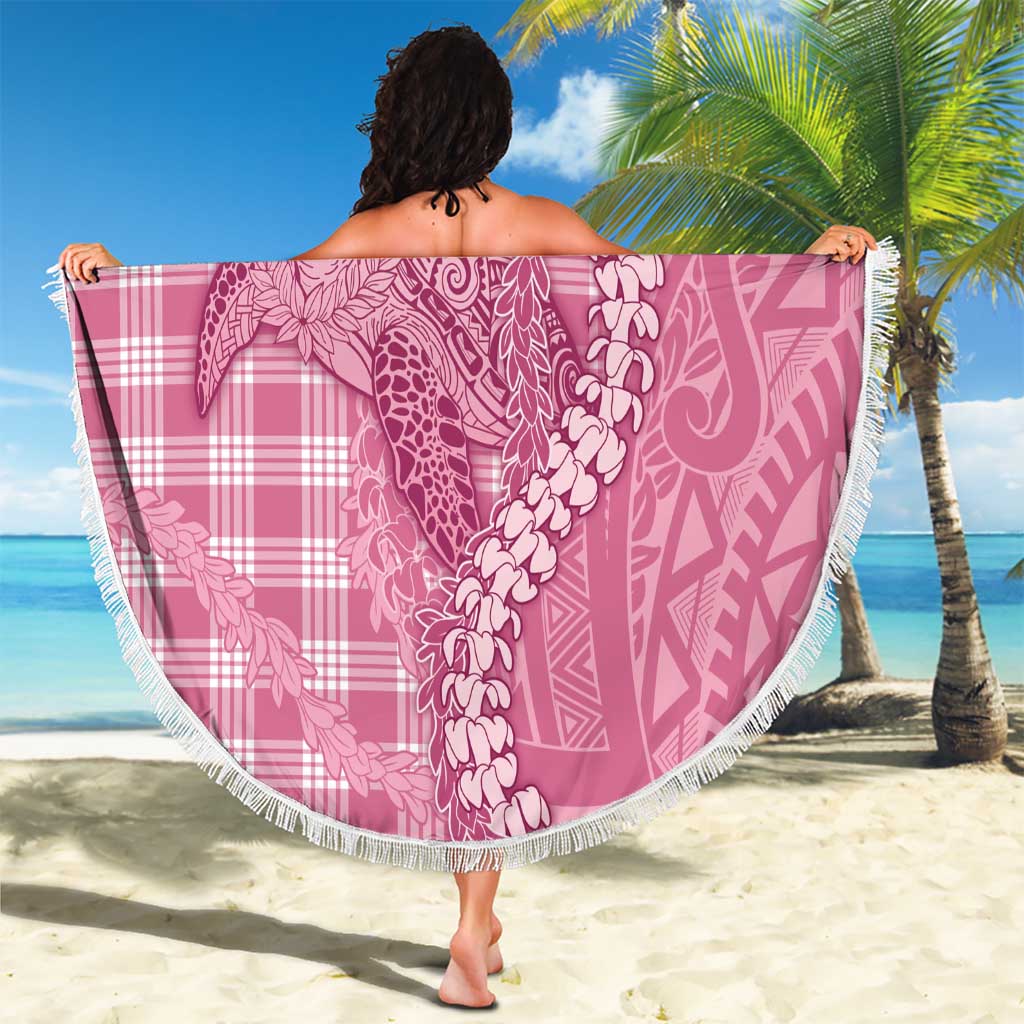 Pink Hawaii Palaka Cowboy Turtle Beach Blanket Hawaiian Paniolo Puakenikeni Maile Lei - Polynesian Pride