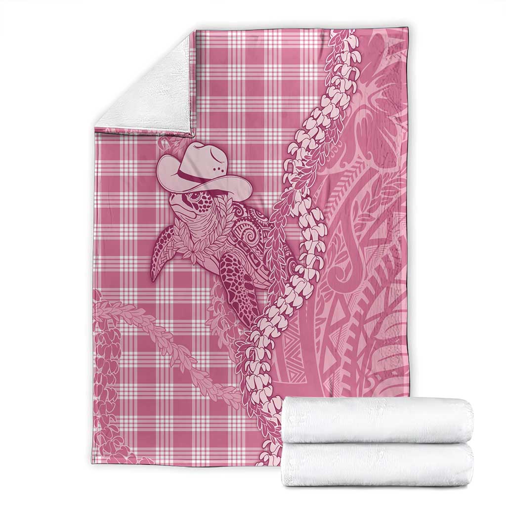Pink Hawaii Palaka Cowboy Turtle Blanket Hawaiian Paniolo Puakenikeni Maile Lei - Polynesian Pride
