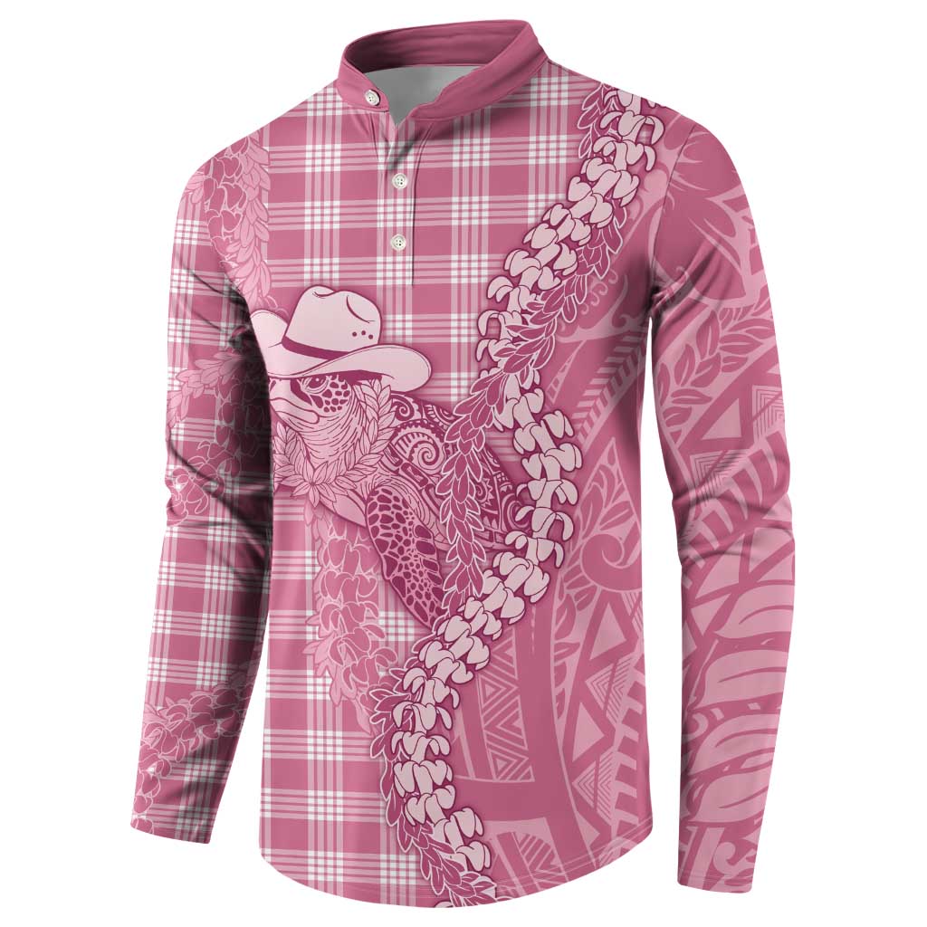Pink Hawaii Palaka Cowboy Turtle Button Sweatshirt Hawaiian Paniolo Puakenikeni Maile Lei DT05 - Polynesian Pride