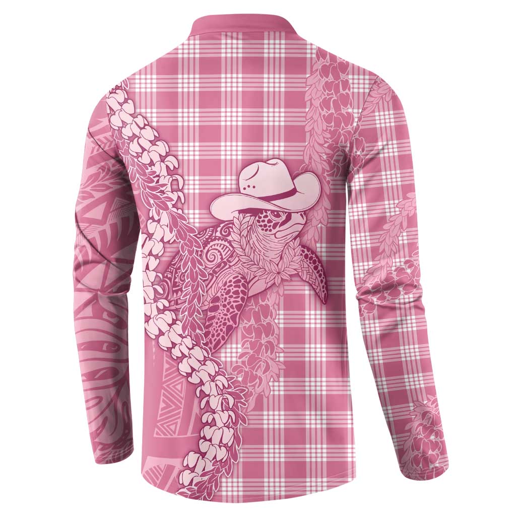 Pink Hawaii Palaka Cowboy Turtle Button Sweatshirt Hawaiian Paniolo Puakenikeni Maile Lei DT05 - Polynesian Pride