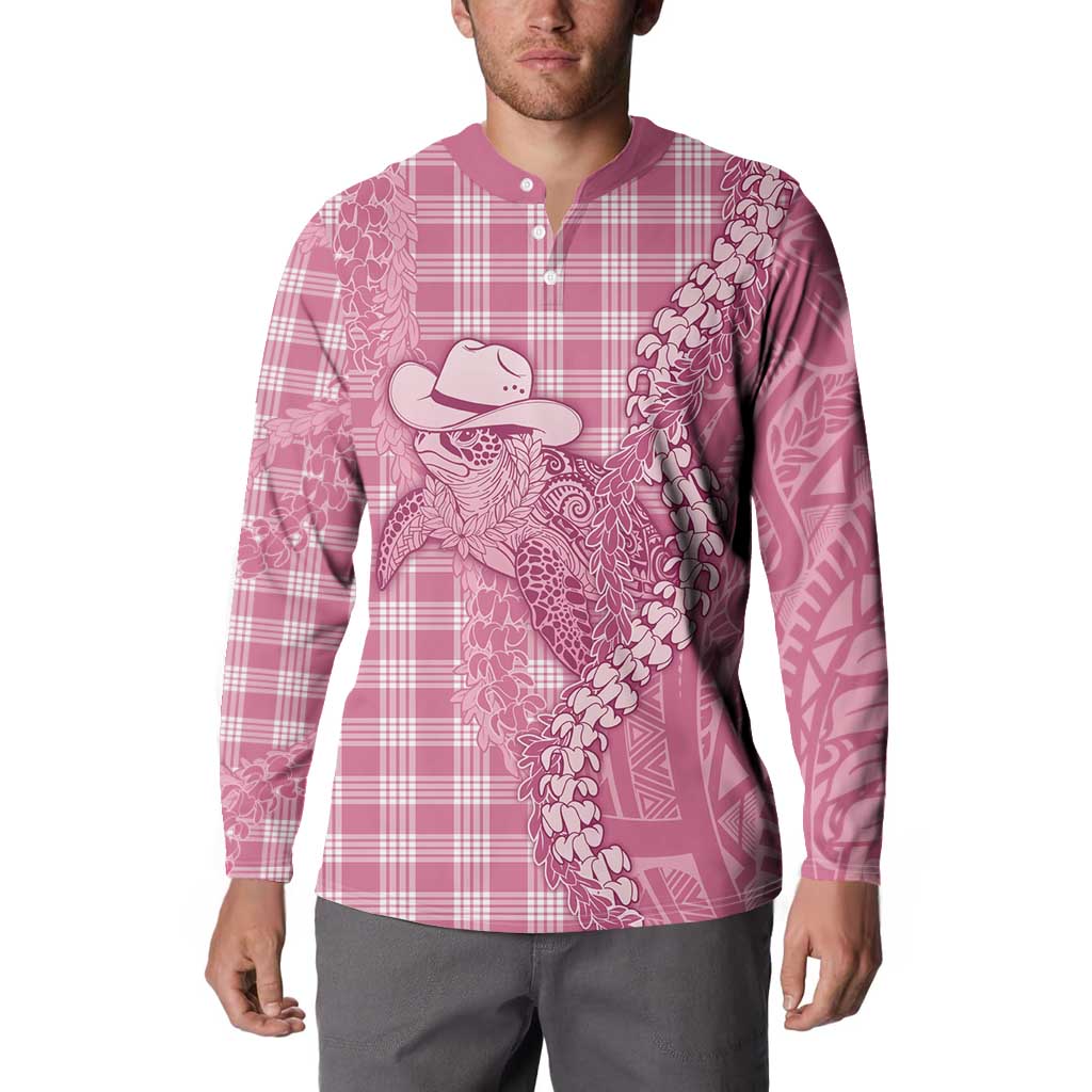 Pink Hawaii Palaka Cowboy Turtle Button Sweatshirt Hawaiian Paniolo Puakenikeni Maile Lei DT05 - Polynesian Pride