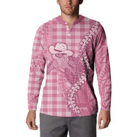 Pink Hawaii Palaka Cowboy Turtle Button Sweatshirt Hawaiian Paniolo Puakenikeni Maile Lei DT05 - Polynesian Pride