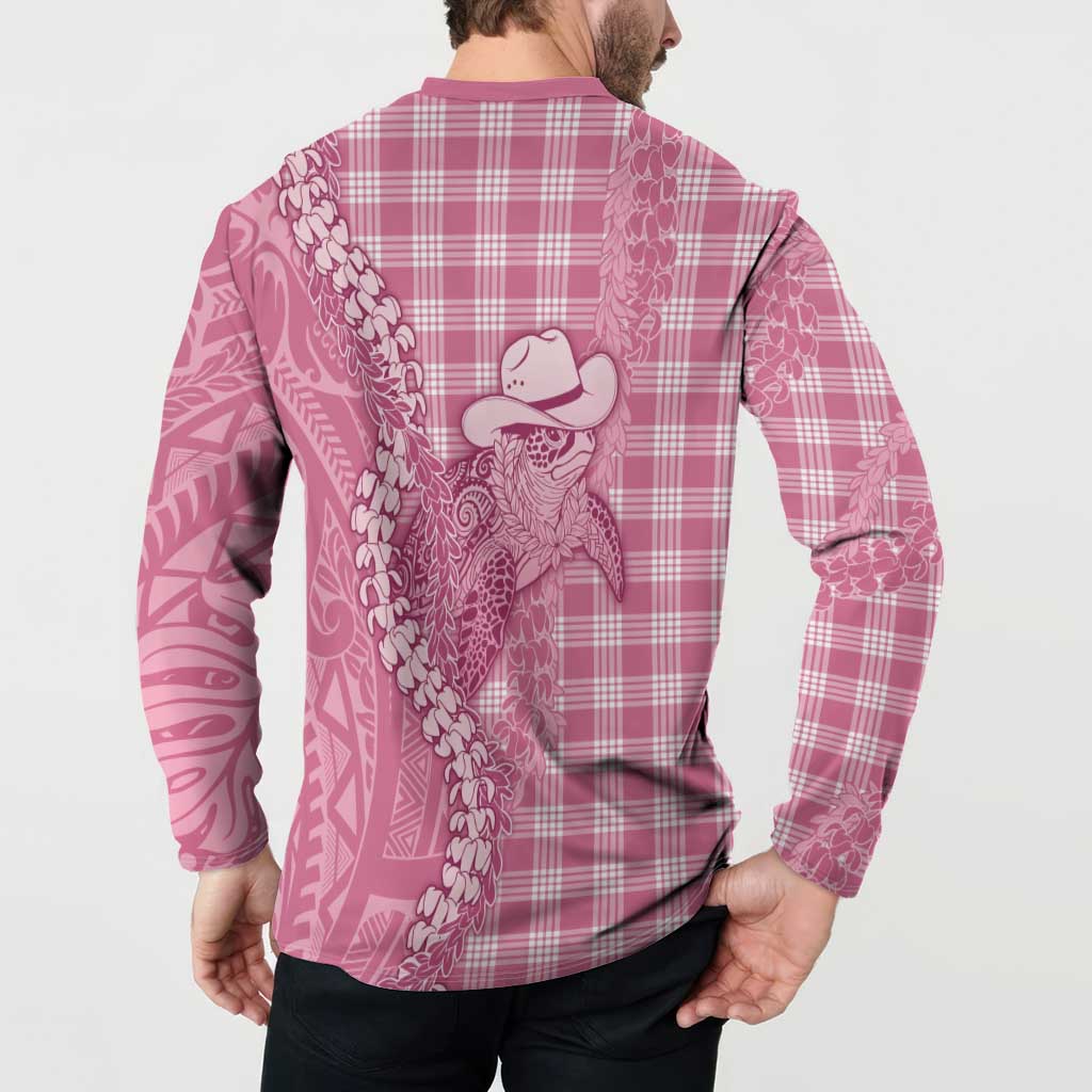 Pink Hawaii Palaka Cowboy Turtle Button Sweatshirt Hawaiian Paniolo Puakenikeni Maile Lei DT05 - Polynesian Pride