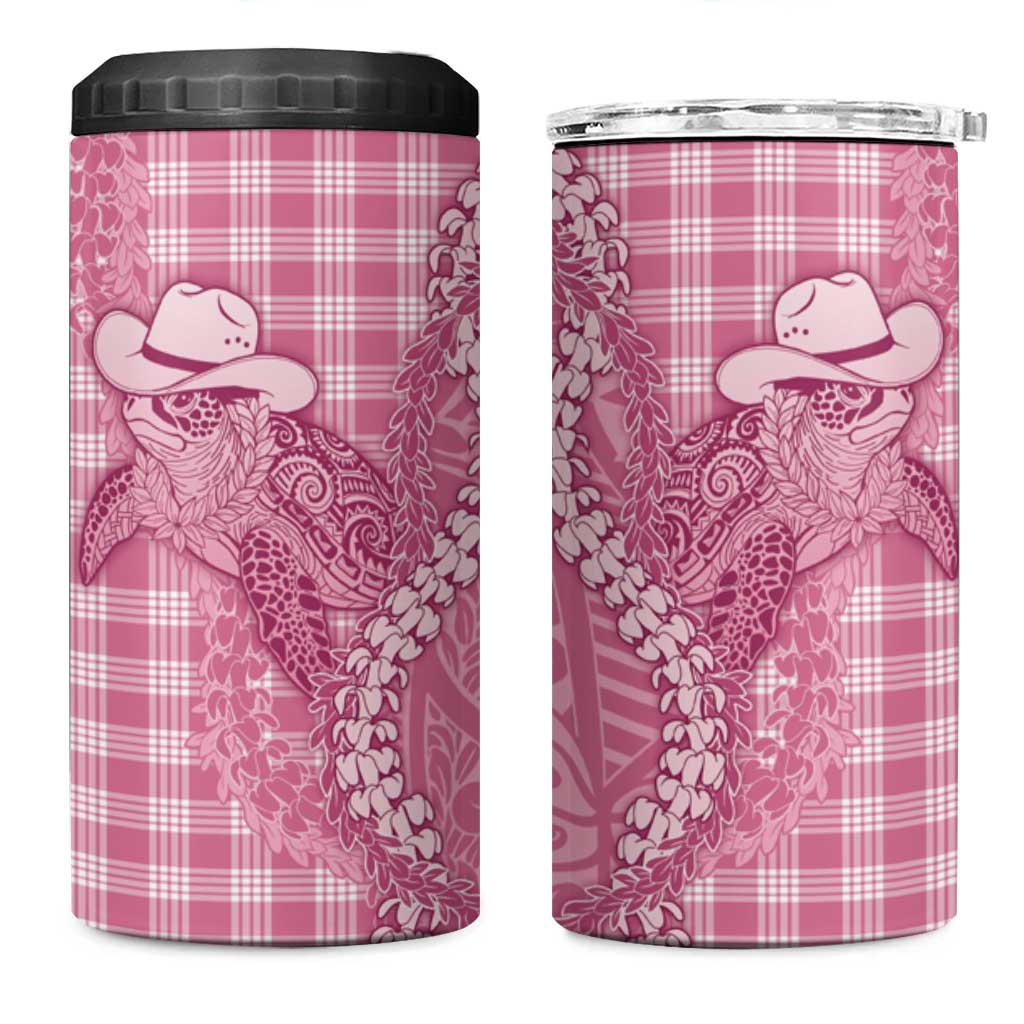 Pink Hawaii Palaka Cowboy Turtle 4 in 1 Can Cooler Tumbler Hawaiian Paniolo Puakenikeni Maile Lei - Polynesian Pride