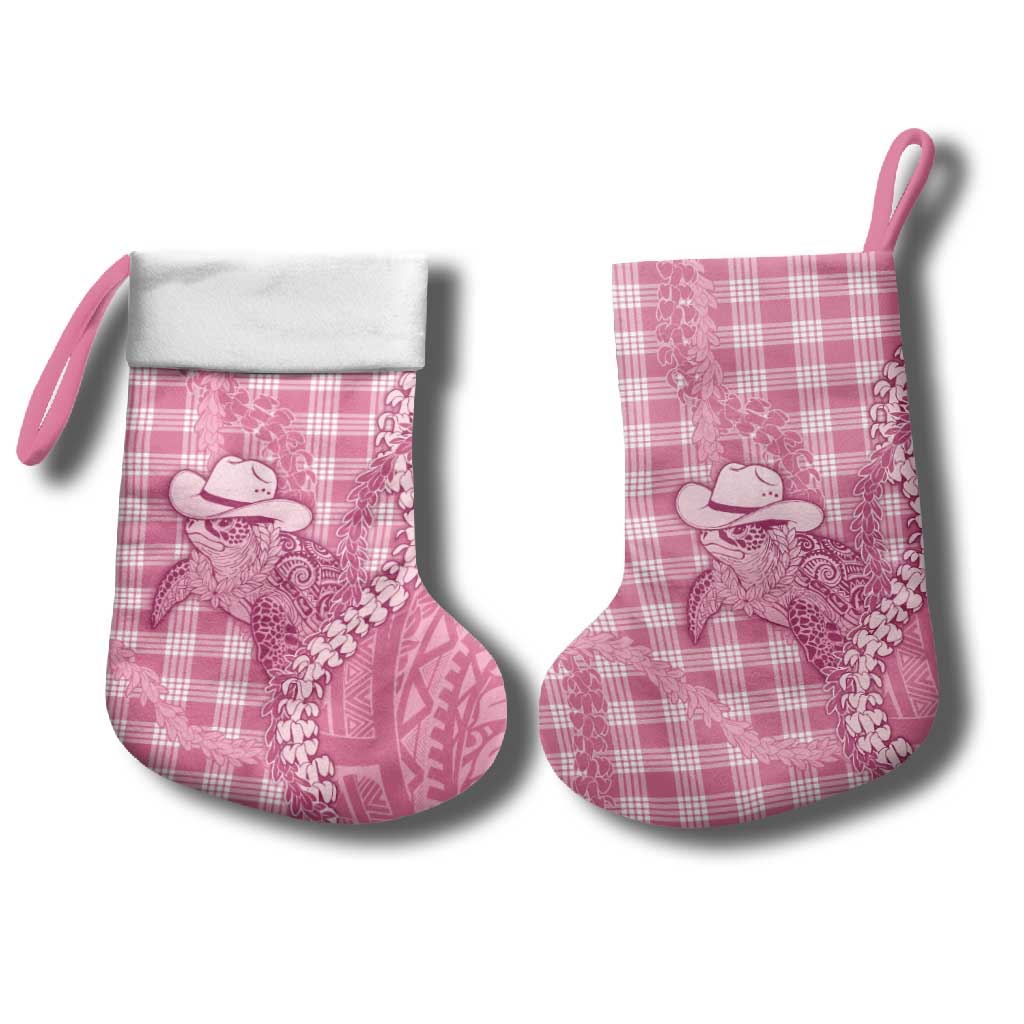 Pink Hawaii Palaka Cowboy Turtle Christmas Stocking Hawaiian Paniolo Puakenikeni Maile Lei - Polynesian Pride