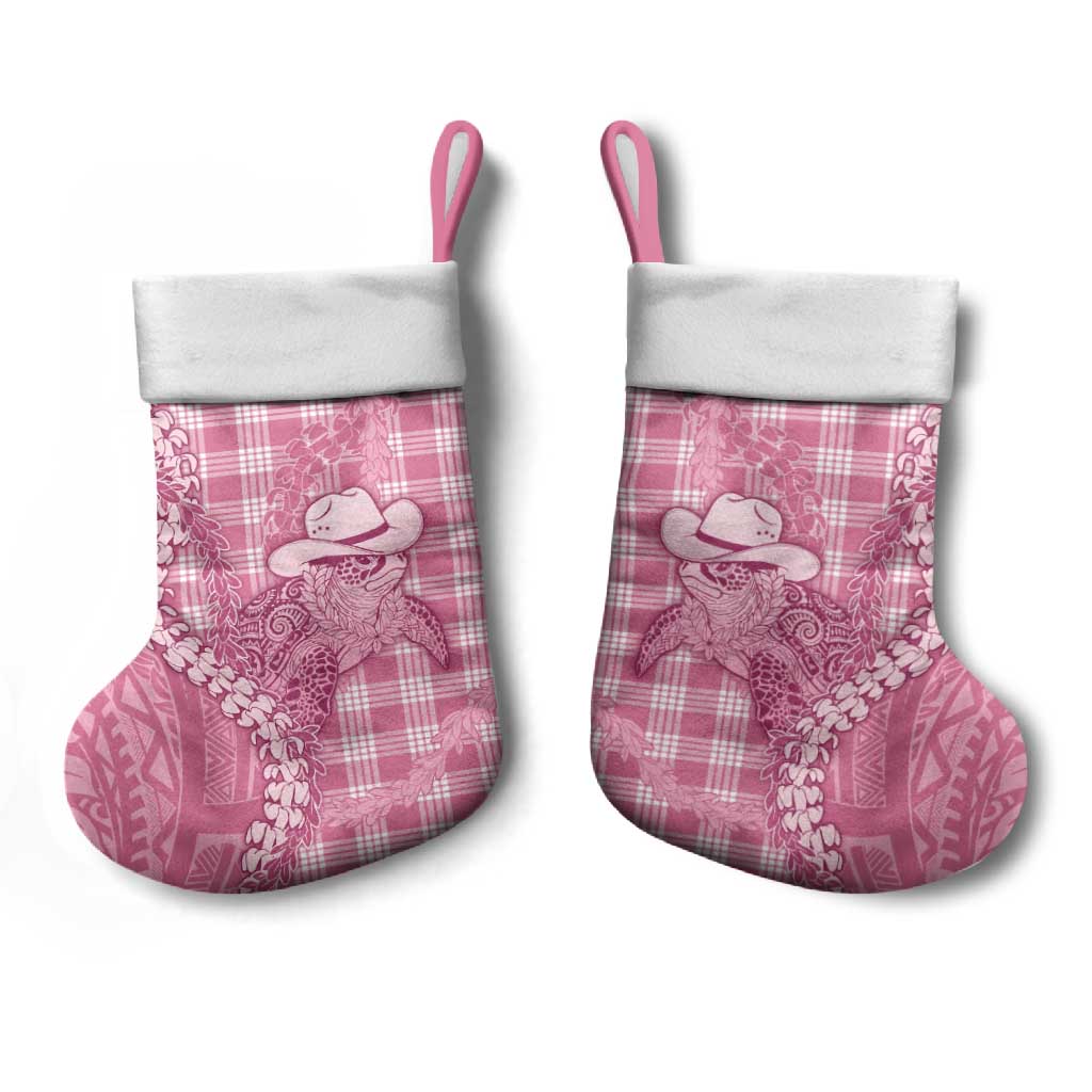 Pink Hawaii Palaka Cowboy Turtle Christmas Stocking Hawaiian Paniolo Puakenikeni Maile Lei - Polynesian Pride