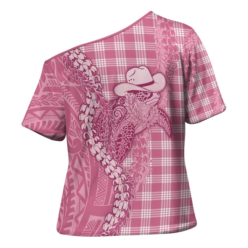 Pink Hawaii Palaka Cowboy Turtle Cross Shoulder Shirt Hawaiian Paniolo Puakenikeni Maile Lei - Polynesian Pride
