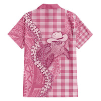 Pink Hawaii Palaka Cowboy Turtle Family Matching Off Shoulder Short Dress and Hawaiian Shirt Hawaiian Paniolo Puakenikeni Maile Lei - Polynesian Pride