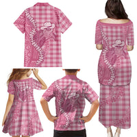 Pink Hawaii Palaka Cowboy Turtle Family Matching Puletasi and Hawaiian Shirt Hawaiian Paniolo Puakenikeni Maile Lei - Polynesian Pride
