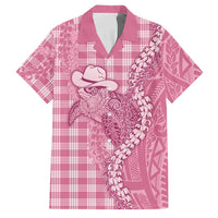 Pink Hawaii Palaka Cowboy Turtle Family Matching Puletasi and Hawaiian Shirt Hawaiian Paniolo Puakenikeni Maile Lei - Polynesian Pride