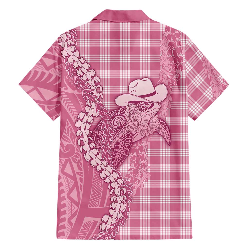 Pink Hawaii Palaka Cowboy Turtle Family Matching Puletasi and Hawaiian Shirt Hawaiian Paniolo Puakenikeni Maile Lei - Polynesian Pride