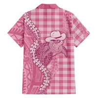 Pink Hawaii Palaka Cowboy Turtle Family Matching Puletasi and Hawaiian Shirt Hawaiian Paniolo Puakenikeni Maile Lei - Polynesian Pride