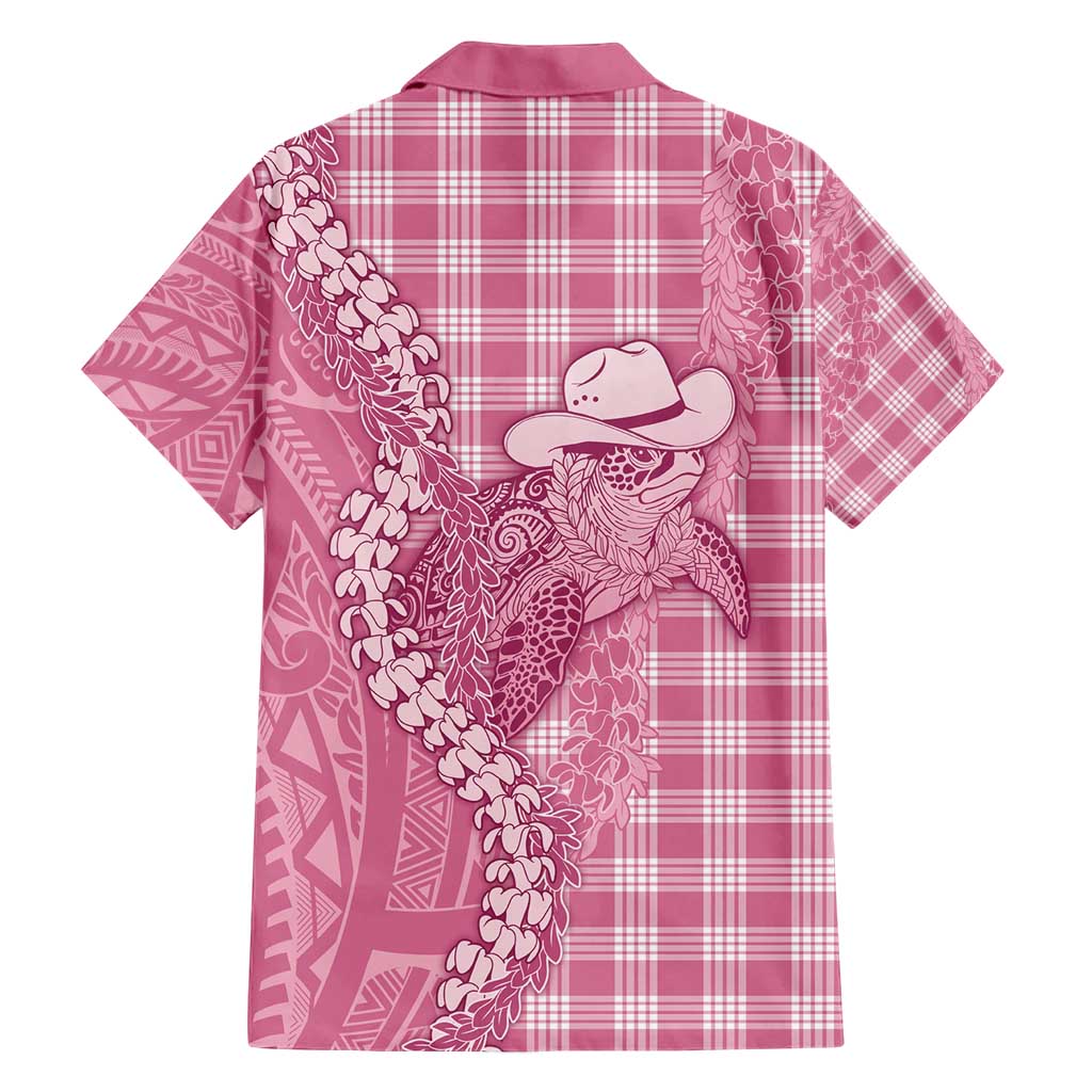 Pink Hawaii Palaka Cowboy Turtle Family Matching Short Sleeve Bodycon Dress and Hawaiian Shirt Hawaiian Paniolo Puakenikeni Maile Lei - Polynesian Pride