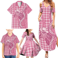 Pink Hawaii Palaka Cowboy Turtle Family Matching Summer Maxi Dress and Hawaiian Shirt Hawaiian Paniolo Puakenikeni Maile Lei - Polynesian Pride