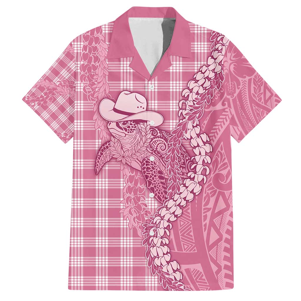 Pink Hawaii Palaka Cowboy Turtle Family Matching Tank Maxi Dress and Hawaiian Shirt Hawaiian Paniolo Puakenikeni Maile Lei - Polynesian Pride
