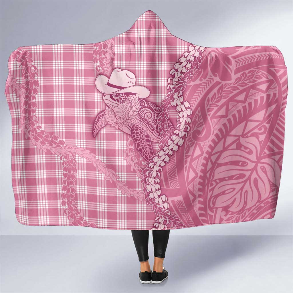 Pink Hawaii Palaka Cowboy Turtle Hooded Blanket Hawaiian Paniolo Puakenikeni Maile Lei DT05 One Size Pink - Polynesian Pride
