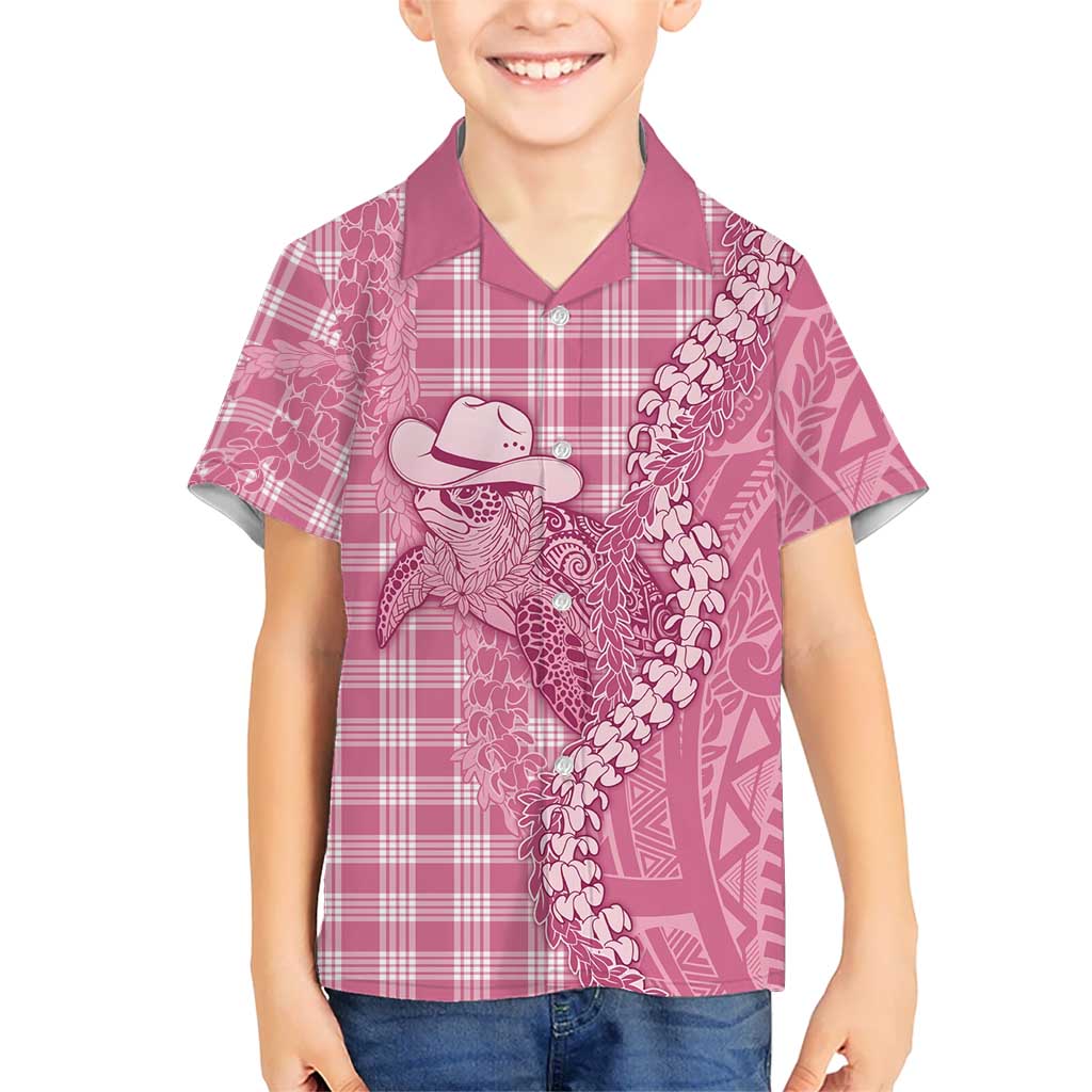 Pink Hawaii Palaka Cowboy Turtle Kid Hawaiian Shirt Hawaiian Paniolo Puakenikeni Maile Lei DT05 Kid Pink - Polynesian Pride