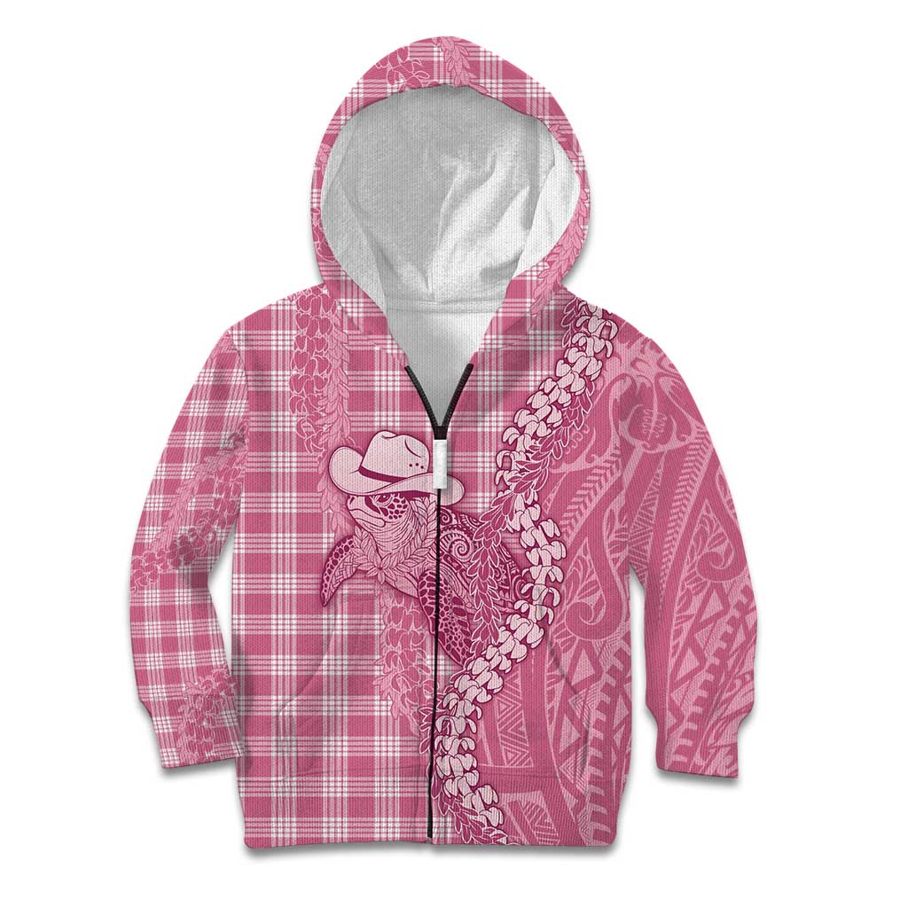 Pink Hawaii Palaka Cowboy Turtle Kid Hoodie Hawaiian Paniolo Puakenikeni Maile Lei - Polynesian Pride