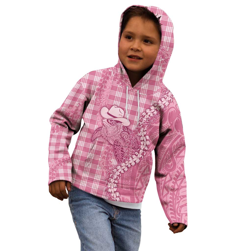 Pink Hawaii Palaka Cowboy Turtle Kid Hoodie Hawaiian Paniolo Puakenikeni Maile Lei - Polynesian Pride