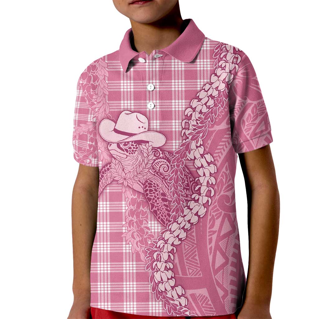 Pink Hawaii Palaka Cowboy Turtle Kid Polo Shirt Hawaiian Paniolo Puakenikeni Maile Lei - Polynesian Pride