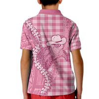 Pink Hawaii Palaka Cowboy Turtle Kid Polo Shirt Hawaiian Paniolo Puakenikeni Maile Lei - Polynesian Pride