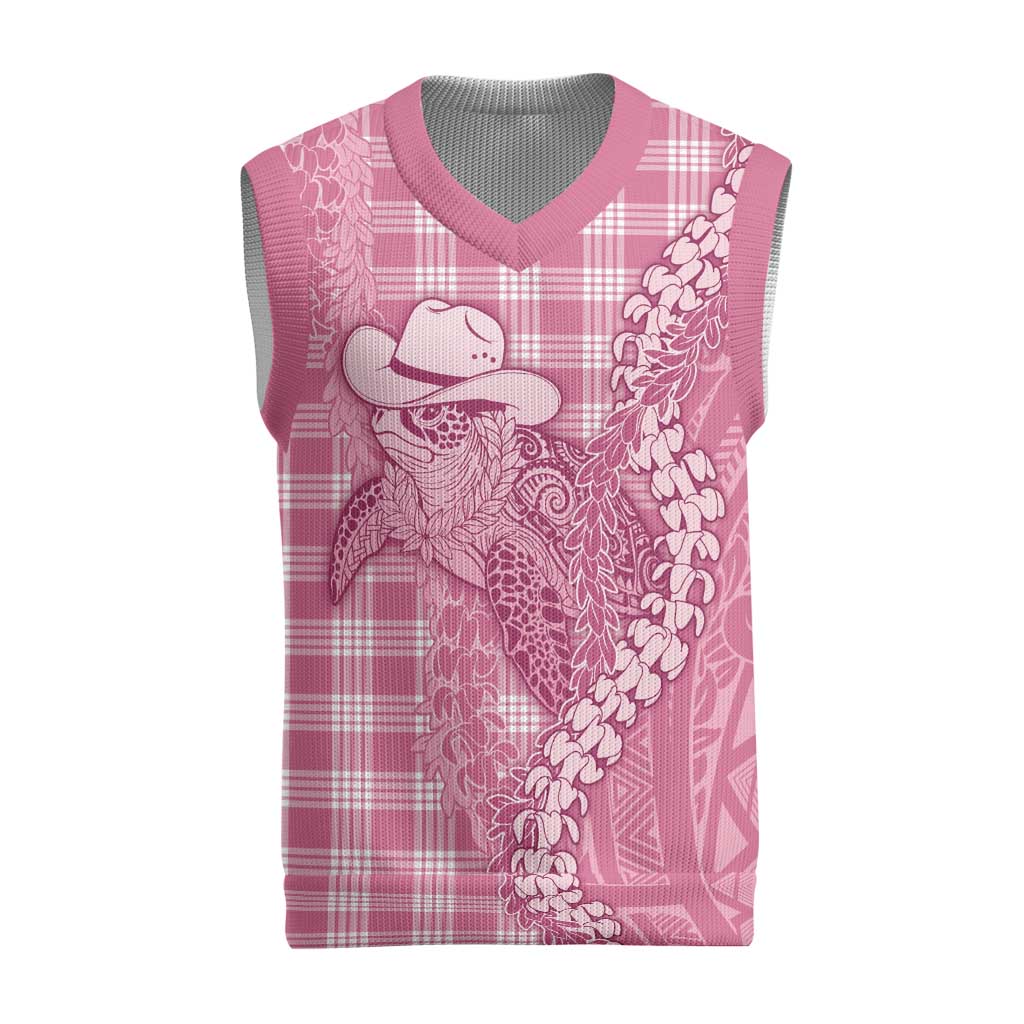 Pink Hawaii Palaka Cowboy Turtle Christmas Knitted V-Neck Vest Hawaiian Paniolo Puakenikeni Maile Lei DT05 Pink - Polynesian Pride